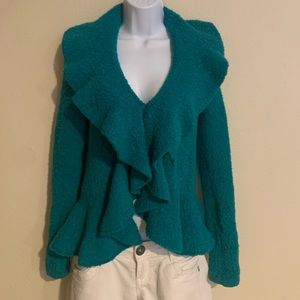 MODA International Ruffle Turquoise Sweater
